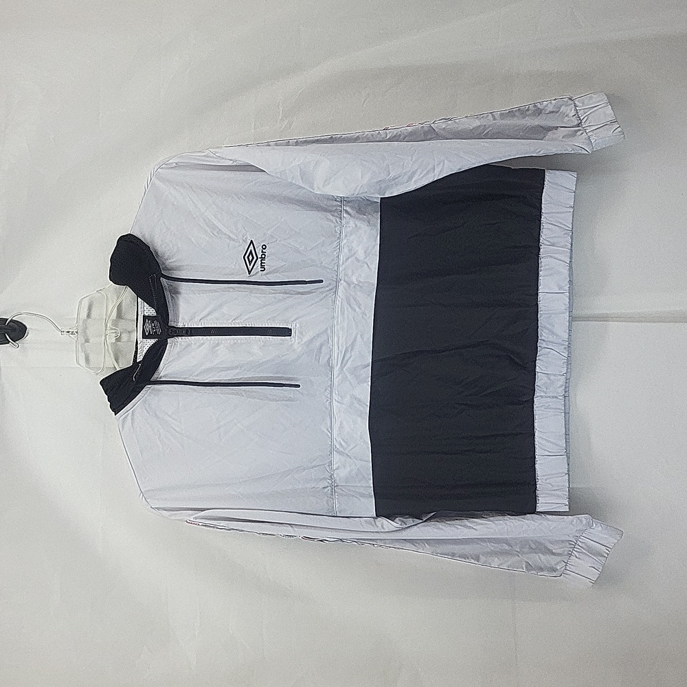 UMBRO Black White Half Zip Pullover Hooded Windbreaker Jacket - Kangaroo Pocket